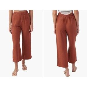 O'Neill Wide Leg Crop Pants XL NWT High Rise Elastic Back Rust Brown Lightweight